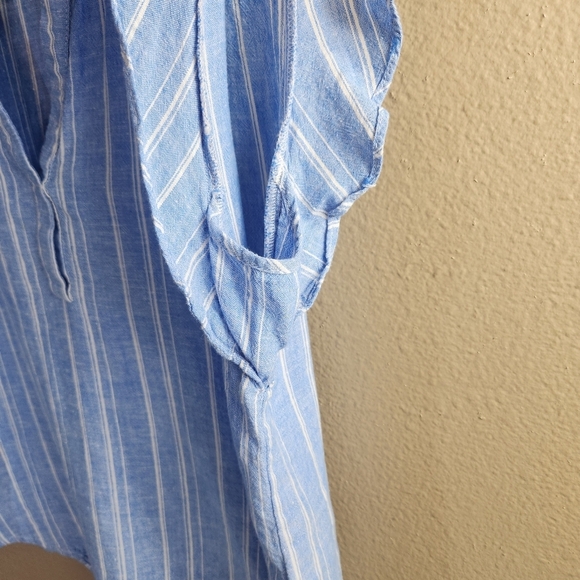 NAF NAF Paris Womens |M| Linen Blend Blue/White Stripe Sleeveless V-Neck Popover - Picture 4 of 8